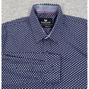 Buttercloth Shirt Mens Large Purple Blue Geo Long Sleeve Button Up City Office